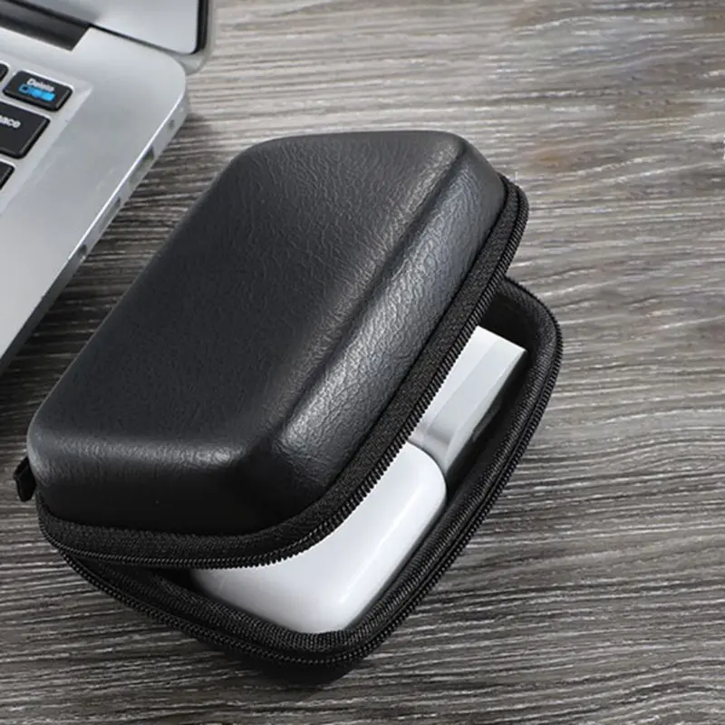 Mini organizador dados USB Bolsa armazenamento fone ouvido couro para bolsa com zíper