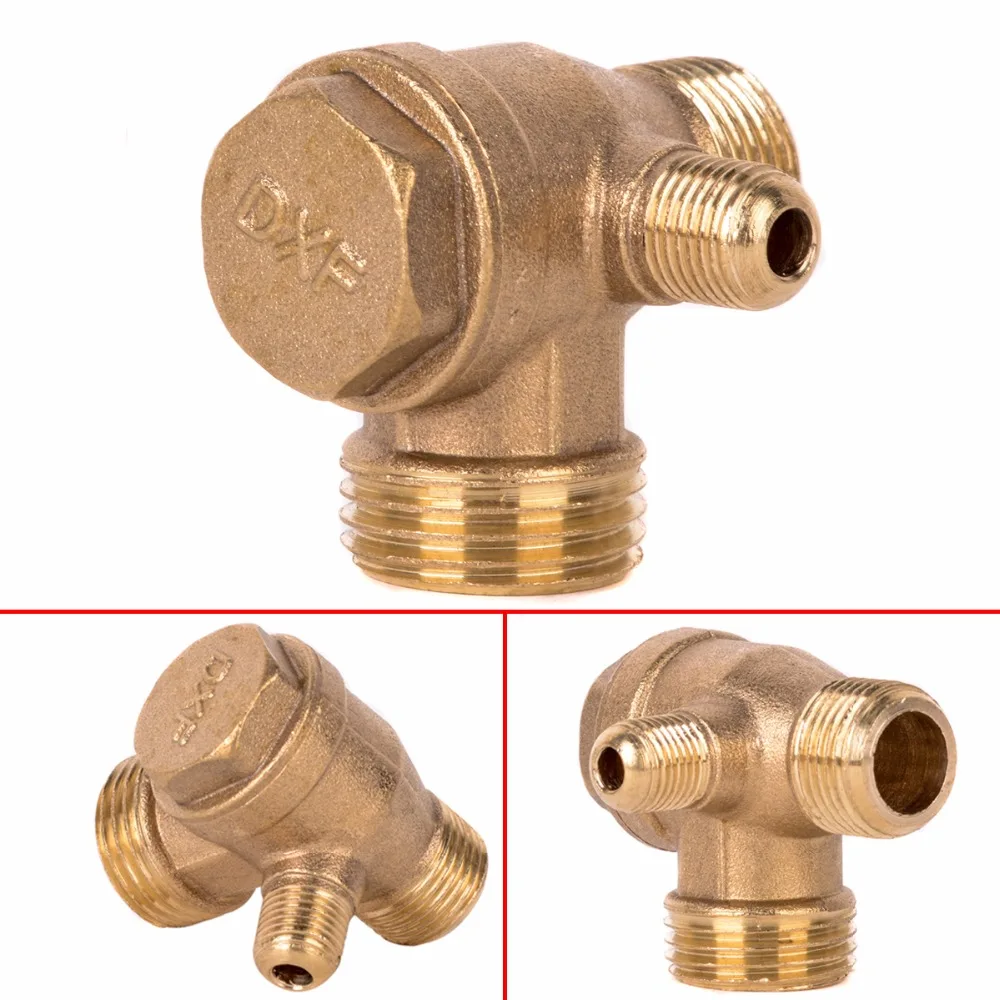 1pc New 3 Port Check Valve Brass Zinc Alloy Aluminum Alloy Male Thread Check Valve Connector Tool For Air Compressor