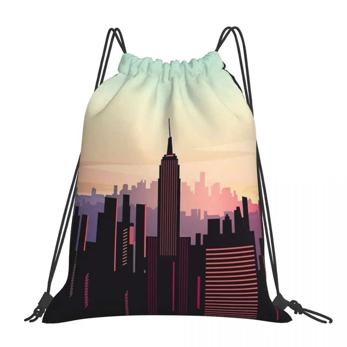 New York Sunshine Backpacks Casual Portable Drawstring Bags Drawstring Bundle Pocket Sports Bag Book Bags For Travel Students