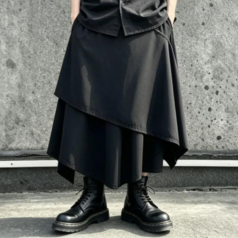 Men's casual pants, Japanese dark style irregular culottes, men's wide-leg pants, new spring/summer trendy style S07
