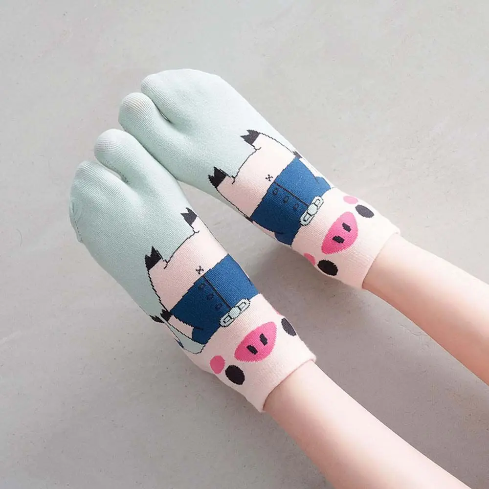 Spring Summer Two Toe Socks Thin Cotton Kawaii Maiden Cute Cartoon Pig Harajuku Geta Socks Ankle Low Tube Socks