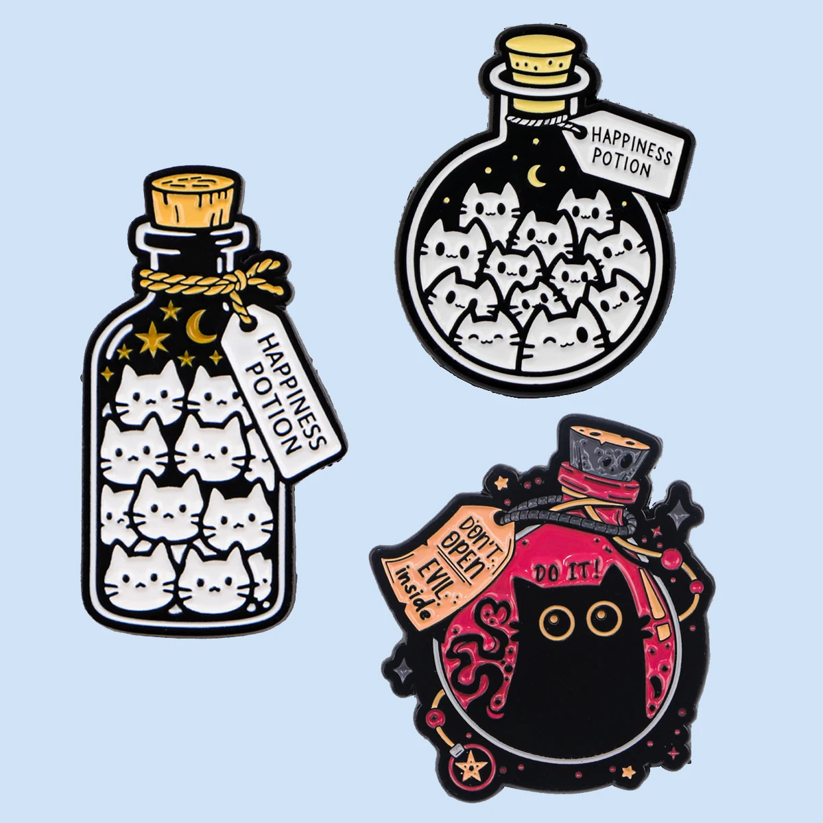 زجاجة القطط المينا دبابيس جرعة السعادة بروش معدني على ظهره قبعة حقيبة طوق شارات الرجال النساء مجوهرات الأزياء جمع هدية #3