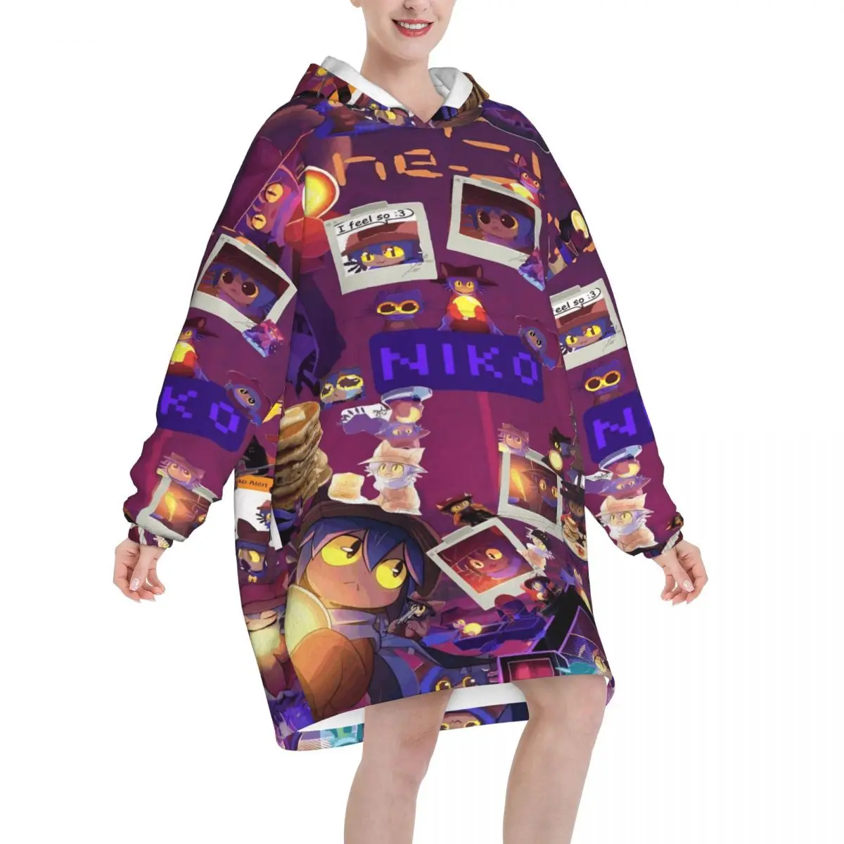 Oversized OneShots Niko Wearable Blanket Winter Gifts for Women Men Ultrasoft Plush Warm Sweatshirt Blankets With Pocket