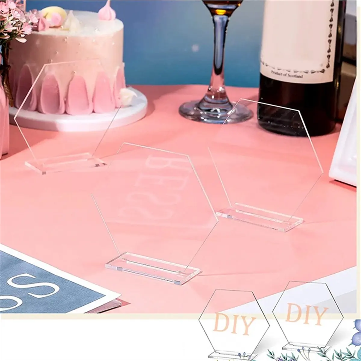 ABYA 18PCS Acrylic Table Numbers Hexagon Table with Holder Sublimation DIY Clear Table Name Cards for Party Decoration