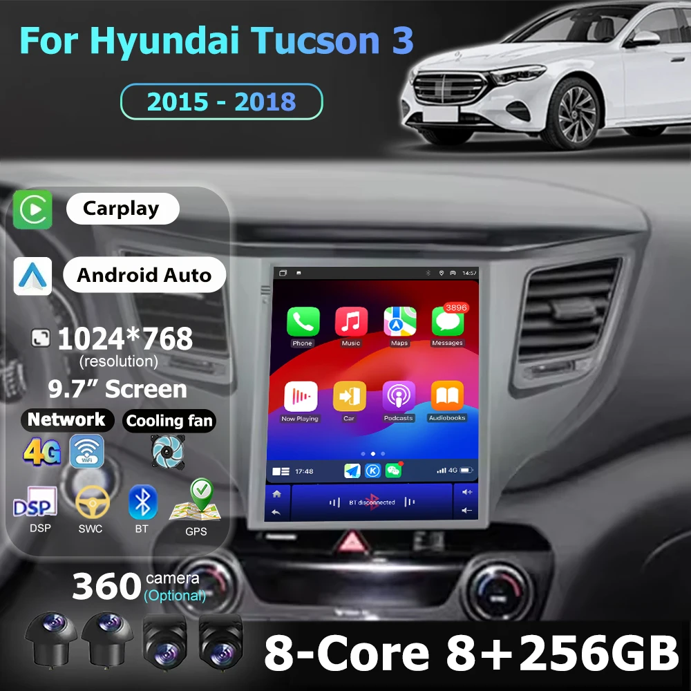Android 16 Auto For Hyundai Tucson 3 2015-2018 Car Radio Multimedia Video Player GPS Navigation Wireless Carplay BT DSP 9.7 Inch