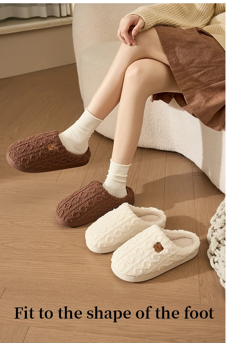 Winter-Hausschuhe aus flauschiger Baumwolle für Damen und Herren, weiches, dickes und warmes Innenfutter, rutschfest, langlebig und bequem. – Detail 11
