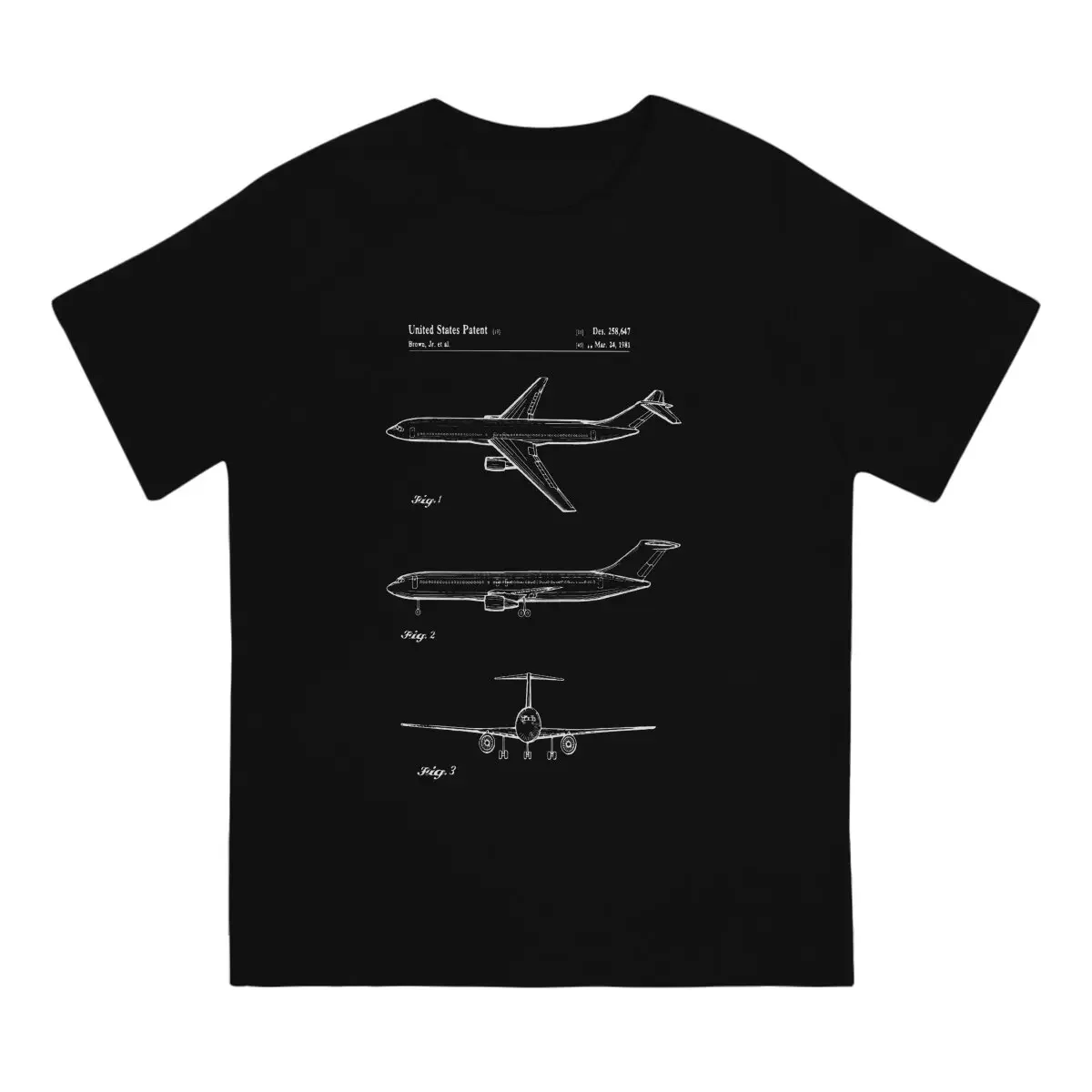 Men's T-Shirt Patent Print of 1981 Boeing 777 Airliner Novelty Pure Cotton Tees Short Sleeve Airplane Lover T Shirt