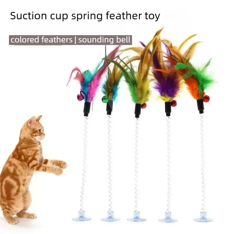Interactive Spring Cat Toy with Suction Cup Feathery Mouse on Elastic String Random Color Pet Accessories for Kittens