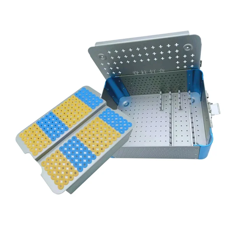 GREATLH Medical Aluminum Alloy Spine Nail Box Sterilization Tray Case Box Orthopedic Instrument 1set pet