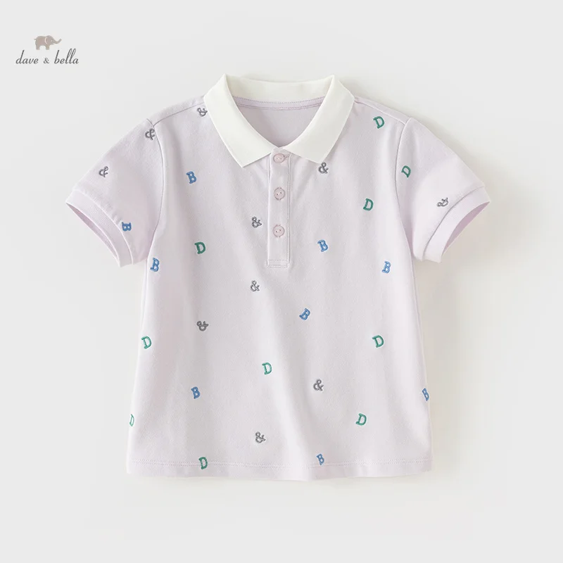 Dave Bella Girls Polo Summer Children Short Sleeve T-shirts 2024 New Kids Turn Down Collar Clothing Baby Cotton Top DB2240855