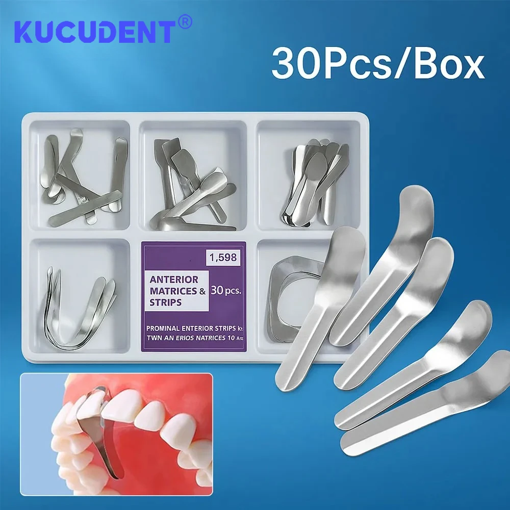 30 Pcs/Box Dental Matrix Bands Proximal Anterior Strips Sectional Contoured Twin Matrices Large Medium Dentistry Materials