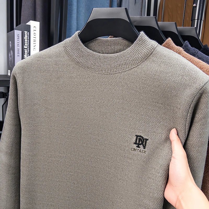 

2025 Mink Fleece Men's Sweater Autumn and Winter New Round Neck Base Shirt Middle-aged and Young Thick Warm Top