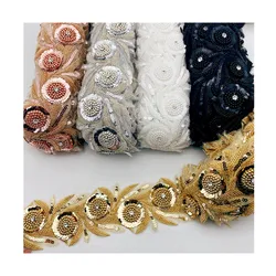 10yards New rhinestone Beaded lace fabric sequin trim  for accessories cloth dress