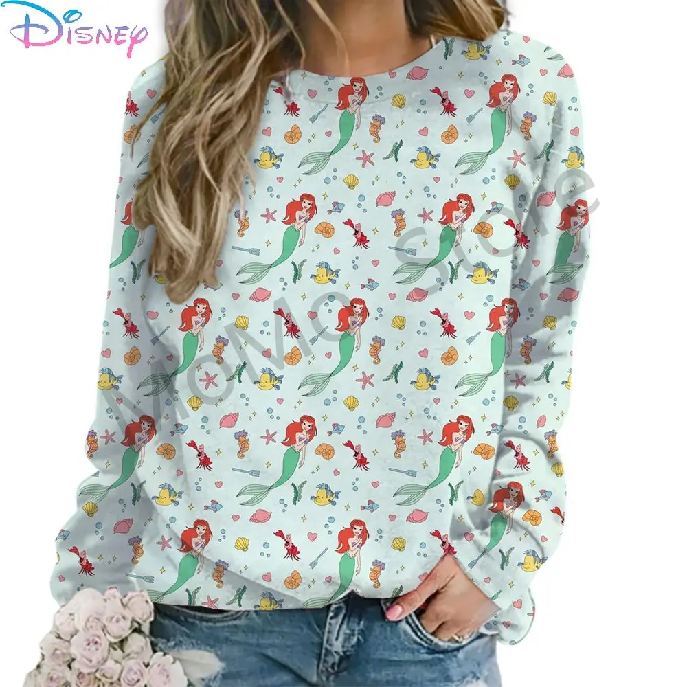 O Neck Women\'s Long Sleeve Sweatshirts Disney Princess Streetwear Youthful Woman Clothes Autumn 3D Print High Quality 2024 New