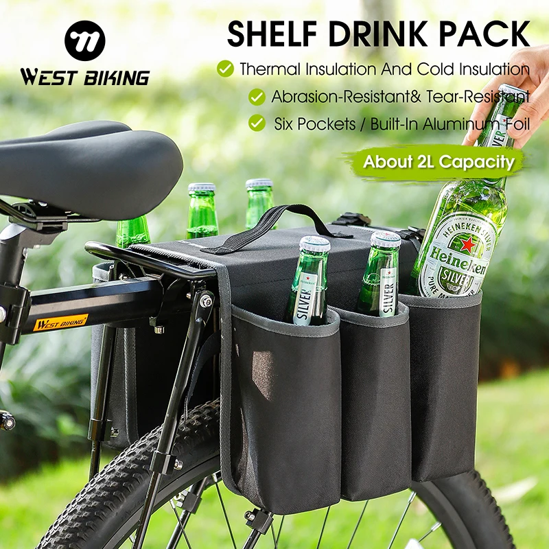 

WEST BIKING Bike Shelf Drink Pack 2L Large Capacity Bag Six Pockets Built-in Aluminum Foil Insulated Water Bottle Kettle Holder