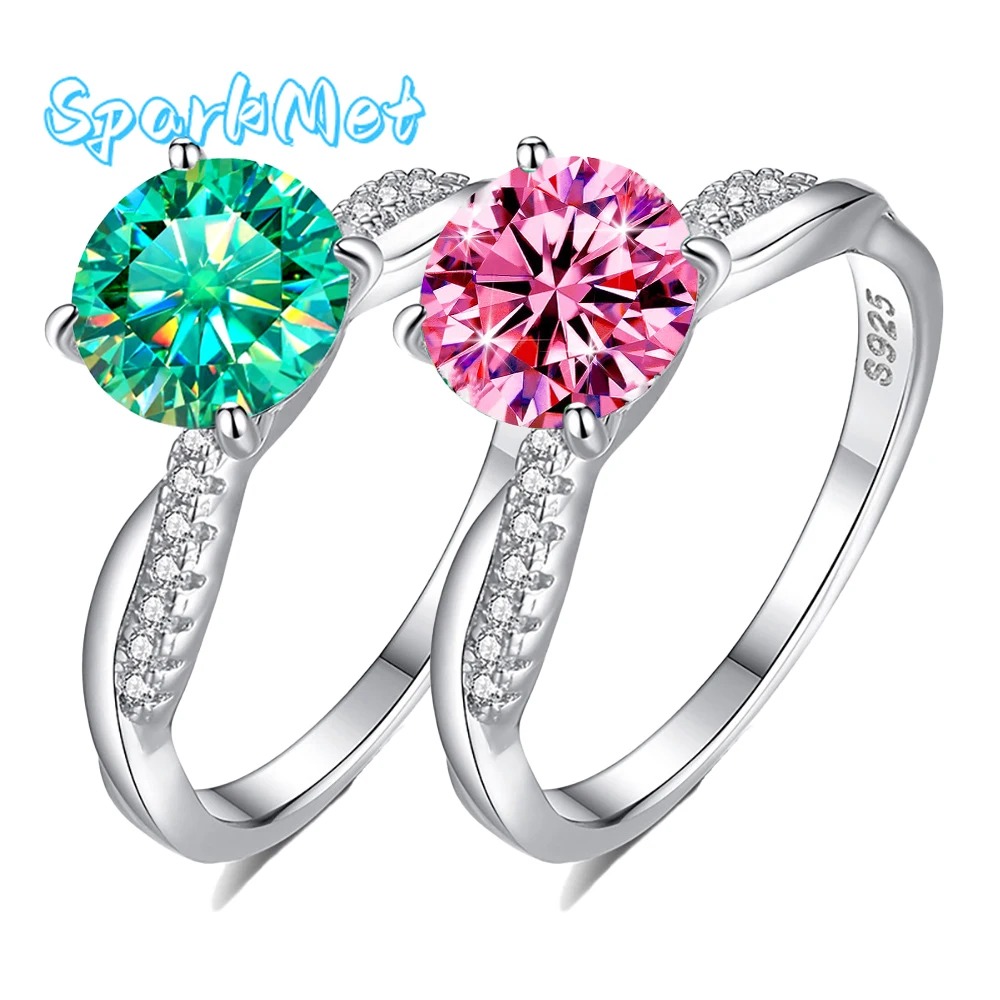 

100% 1 карат, настоящий голубой розовый муассанит, винтажное кольцо с сертификатом, пройденный тест на бриллианты, женские ювелирные изделия, подарок, серебро S925