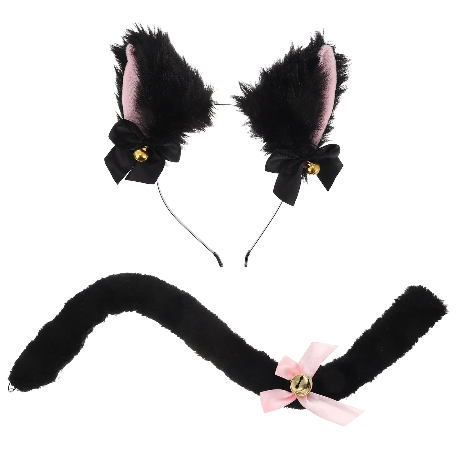 

2 Pcs Cat Ears Headband Cosplays Furry Black Cats Fox Animal Headbands for Girls Costume Tail