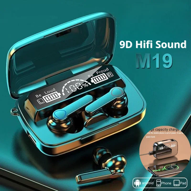 Оригинальные наушники M19 TWS, беспроводные Bluetooth-наушники с сенсорным управлением, водонепроницаемые, с дисплеем
