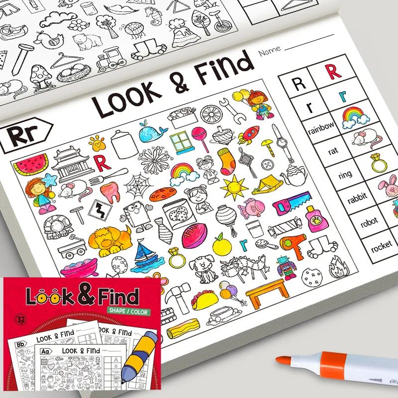 كتاب ألعاب البحث التفاعلي للأطفال - تعزيز الذاكرة الدماغية التعرف على الألوان، بطاقة ألغاز السفر المدرسية، هدية تشالنجر الممتعة #1