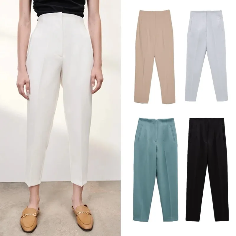 

Женские брюки с высокой талией, прямые, конфетных цветов, укороченные, облегающие, из полиэфирного волокна