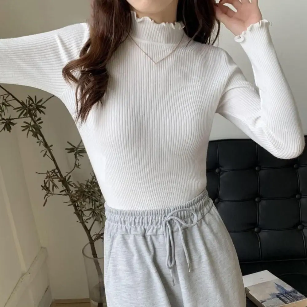 High Collar Women Thermal Underwear Bottoming Shirt Pullover Long Sleeves Warm Top Undershirts Sleepwear Autumn Winter Top Women