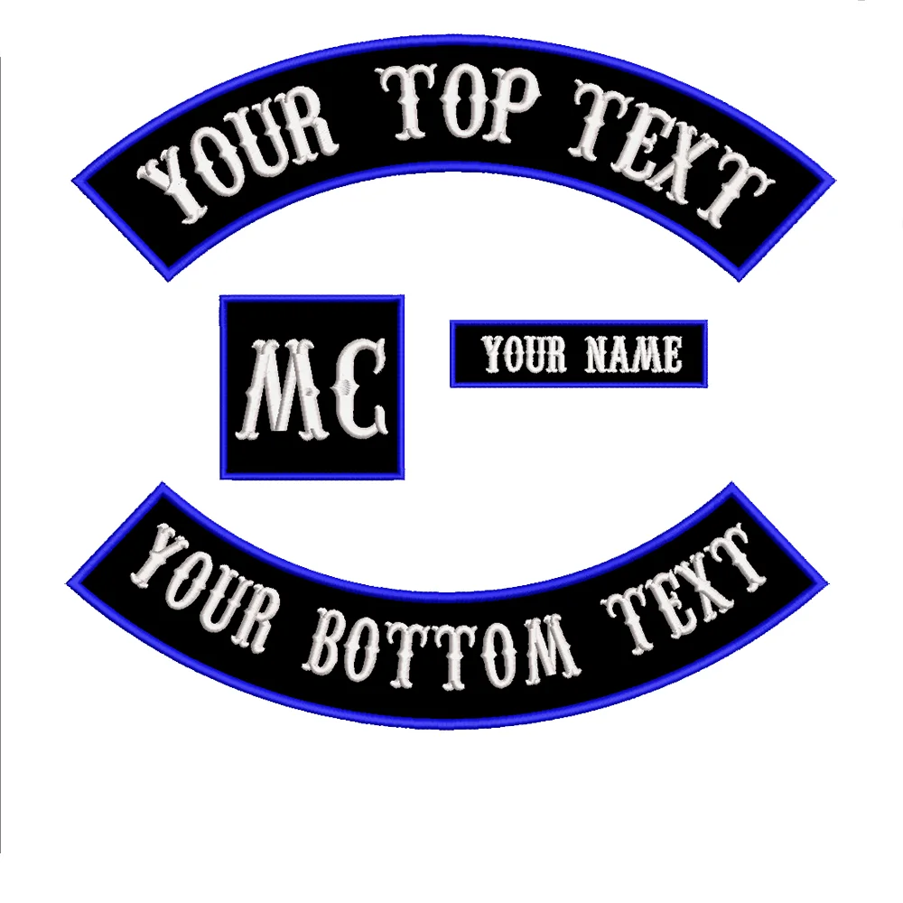 

Custom 4Pcs/1Set Embroidered Patch With Your Own ID Text Iron-on Motorcycle Patch Apply to Punk Biker Jacket On Rider Back