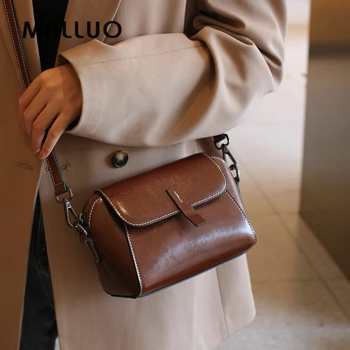 Bolso cruzado de cuero genuino de piel de vaca con cera de aceite para mujer, bolso de hombro versátil a la moda, bolso informal para teléfono para mujer