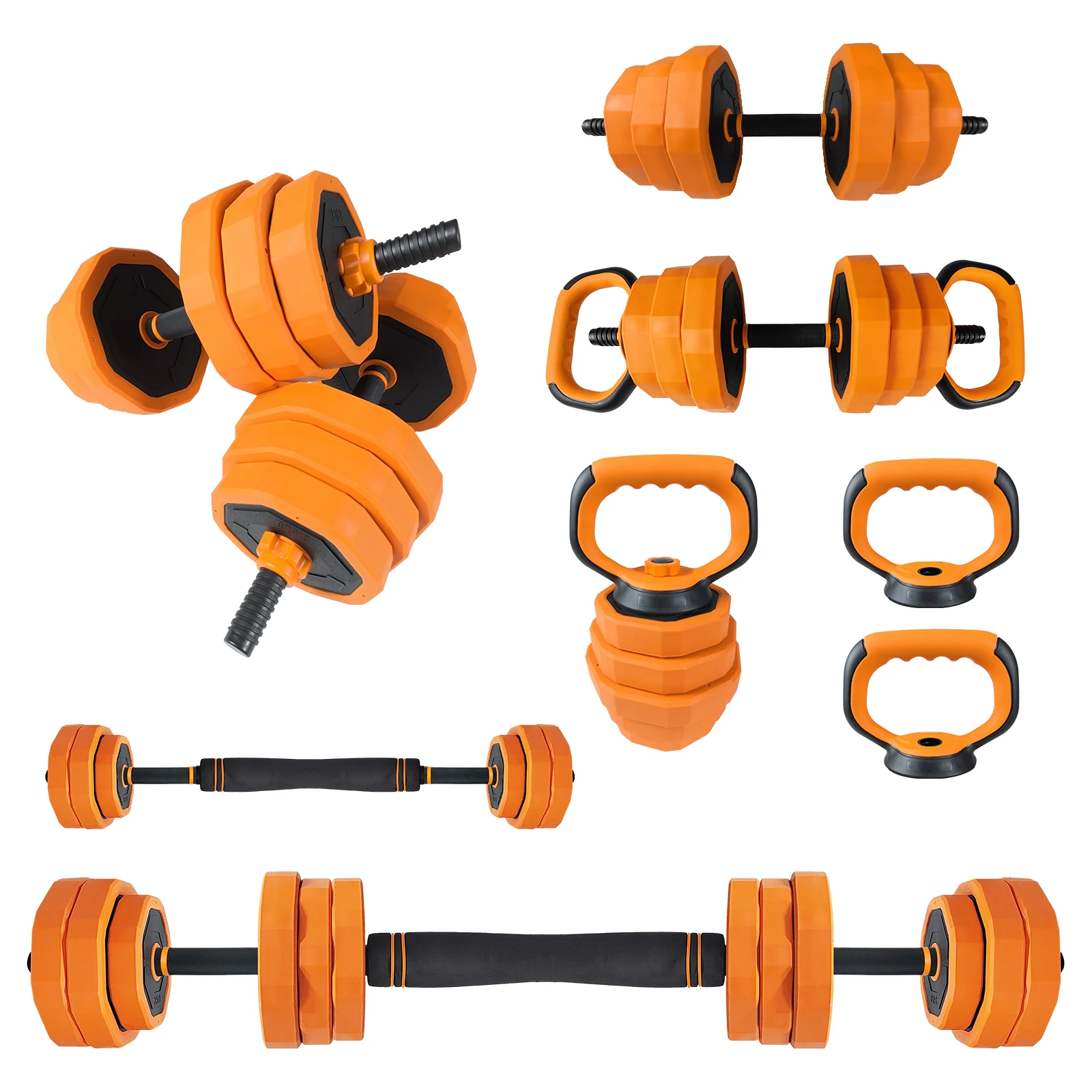 4-in-1 verstellbares Hantelset – Verwendbar als Hanteln, Langhantel, Kettlebells, Liegestützständer – Ganzkörper-Krafttraining für das Heimtraining