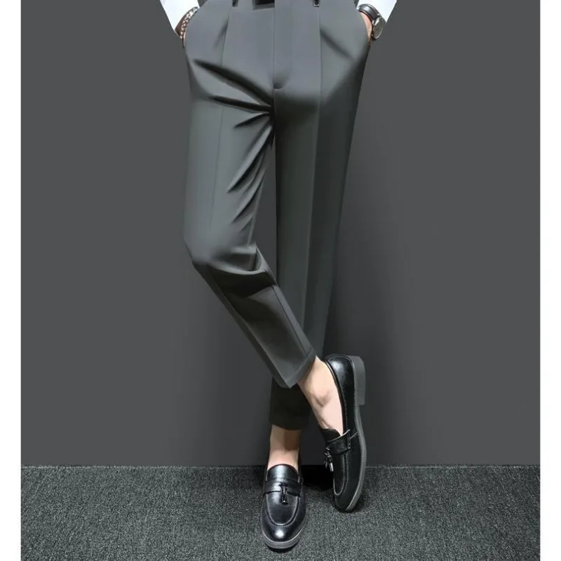 

Spring Autumn Suit Pants Men's Drapey Casual Straight Slim Nine-Point Suit Pants Men's