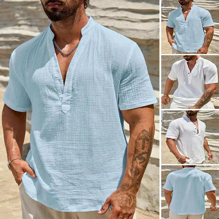 

Мужской хлопок и лен ort Sve irt Slim Fit adient Color Youth Faion Free Velvet Thiened Summer irt