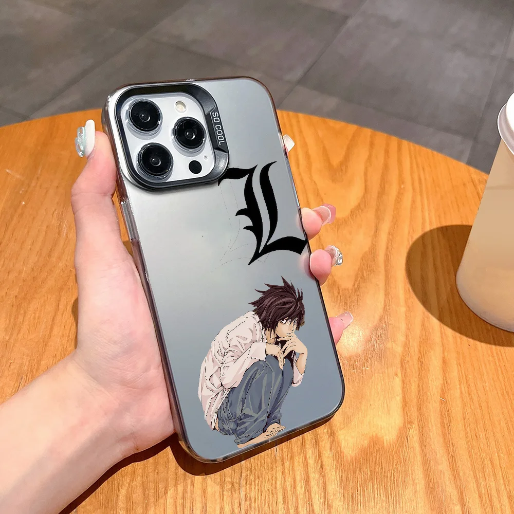 アニメ デスノート スマホケース iPhone 12 11 13 14 15 16 17Max Pro Plus Mini用 エレクトロプレートシルバー lMDaserカラーカバー