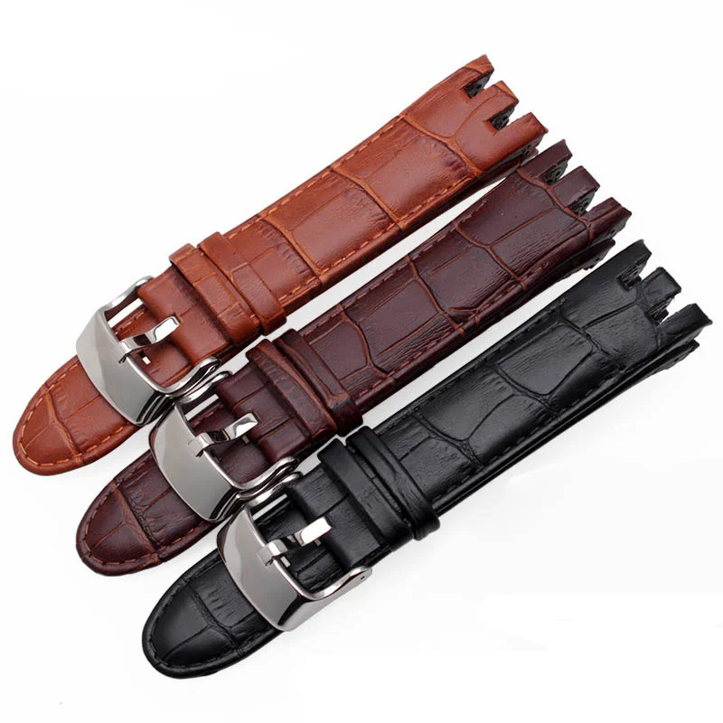 Watchband for Swatch Genuine Leather Watch Strap Yrs403 412 402G Series 21mm Crocodile Pattern Stainless Steel Butterfly Buckle