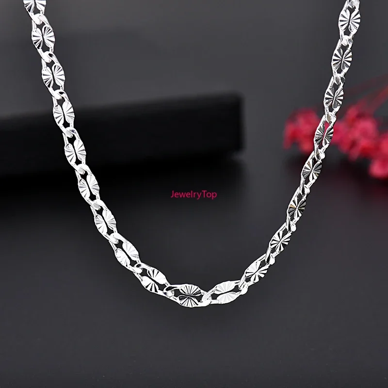 Collares de plata de ley 925 para hombre y mujer, cadenas planas personalizadas de 4MM, joyería para fiesta de boda, regalos de vacaciones, marcas populares