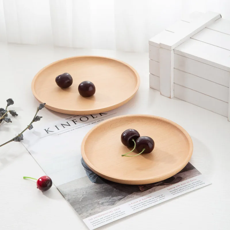 Round Wood Tray For Serving Food And Drinks At Home