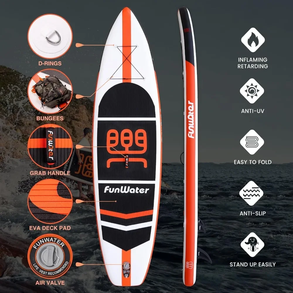 per Stand Up Paddle Board Paddleboard gonfiabile ultraleggero con accessori ISUP, tre pinne, pagaia regolabile, pompa, zaino