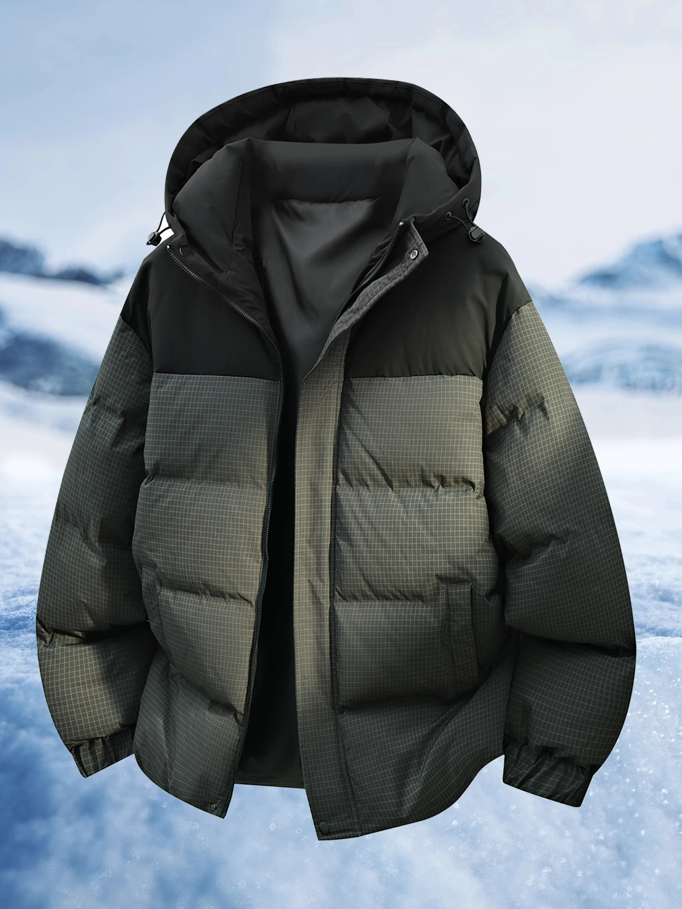 

Men's Stand Collar Printed Padded Coat, Casual Versatile Thick Warm Long Sleeve Padded Coat, Autumn/Winter