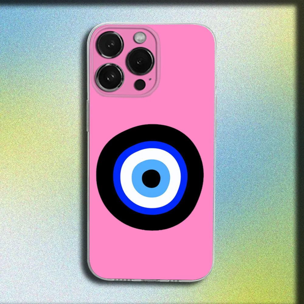 Türkische Lucky Blue Evil Eye Handyhülle für iPhone 16,15,14,13,12,11 Plus,Pro,Max,XR,XS,X,Plus,SE,Mini Transparente Softcover