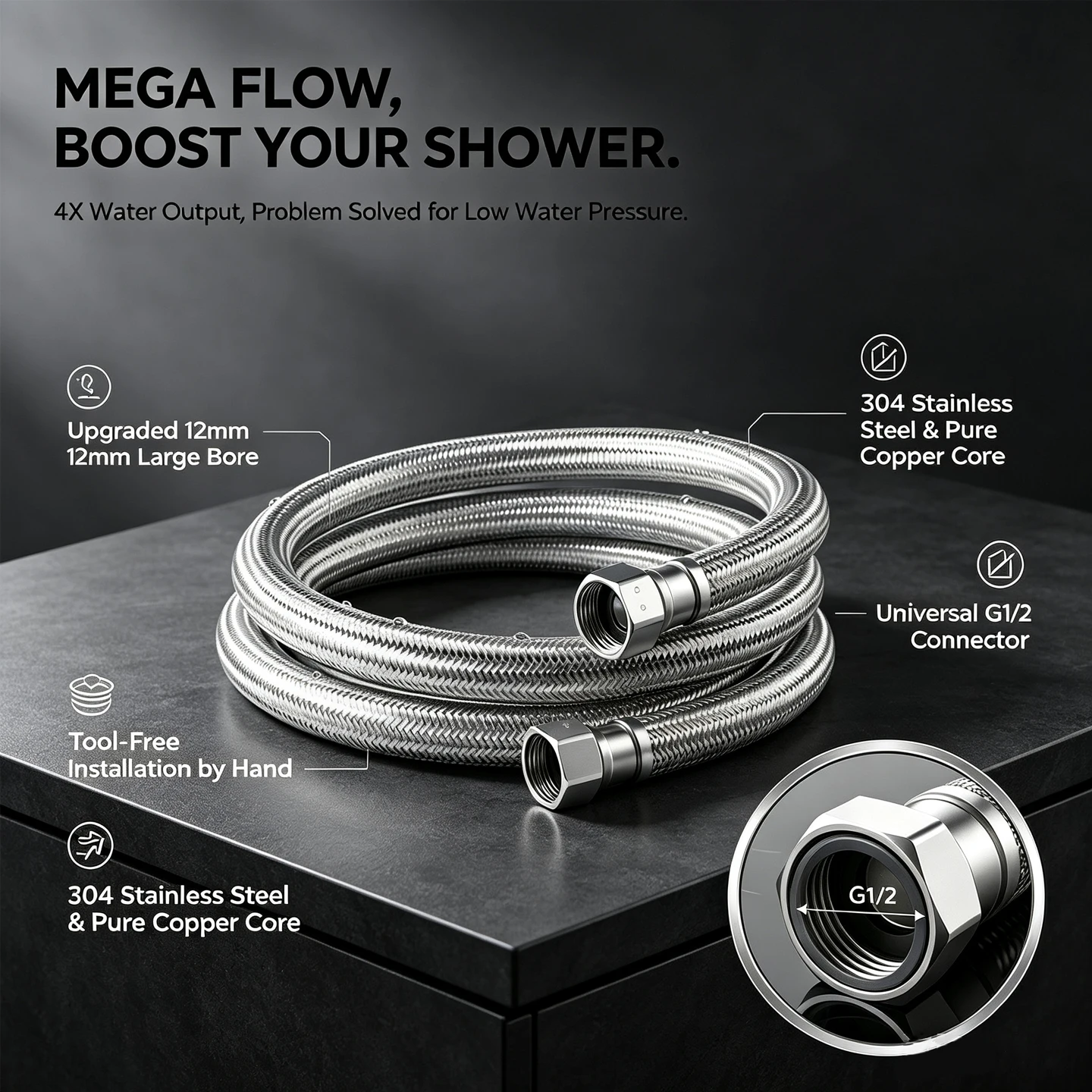 Flexible Hose Braided - 20mm Stainless Steel Braided Flexible Water