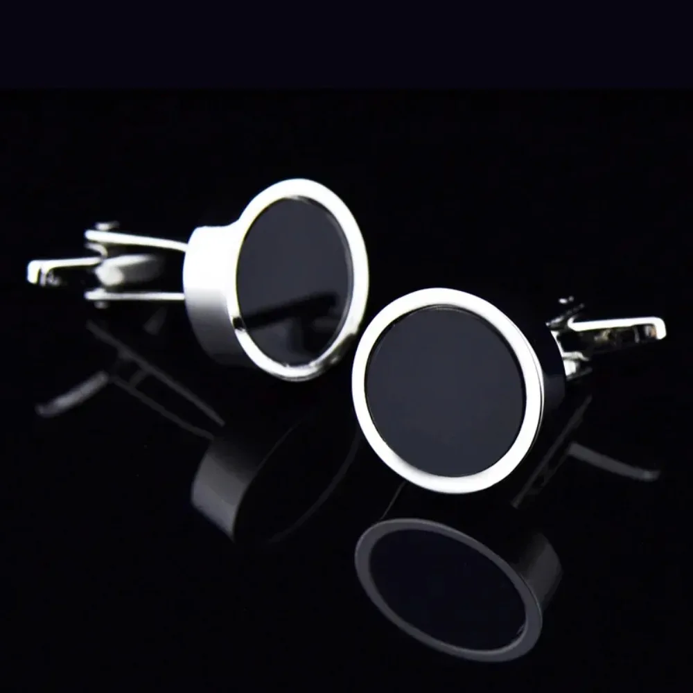 Round Black Agate Cufflinks Simple Versatile Perfect  Business Weddings Anniversary Celebrations French Men\'s Suits Shirts Gifts