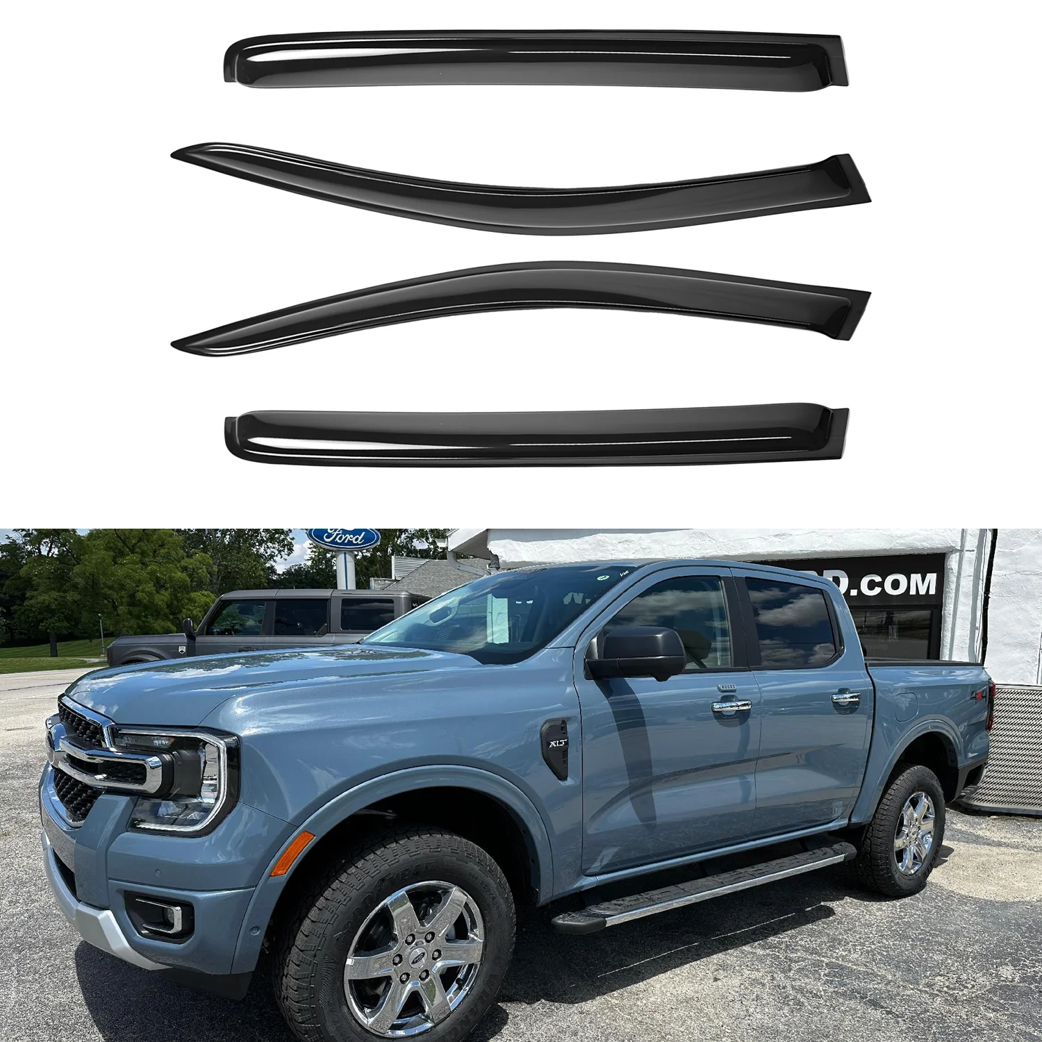 

For Ford Ranger Crew Cab 4-Door 2019-2024 / Volkswagen Amarok Crew Cab 4-Door 2019-2024 Tinted Wind Deflectors 4pcs Set Window Visor Sun Rain Guards No Drip Channel 1.5MM Thickness
