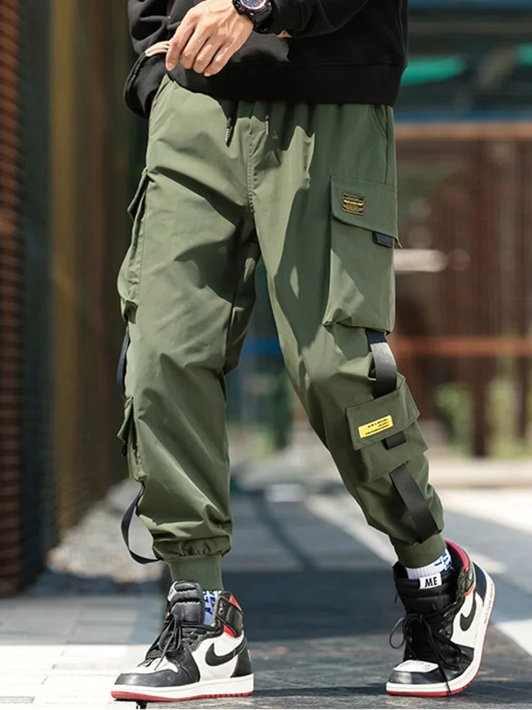 Mens Summer Army Green Loose Pant Joggers Pants Men Cargo Pants Hip Hop Casual Pockets Sweatpants Male Fashion Trousers
