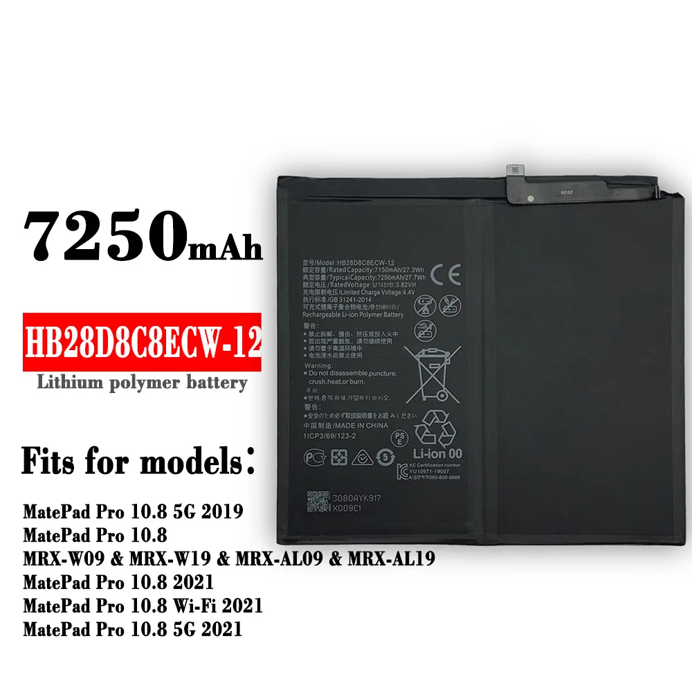 Replacement battery for Huawei Tablet HB28D8C8ECW-12 Battery BAH3-W59 W09 AL00 MatePad Pro 10.8 battery