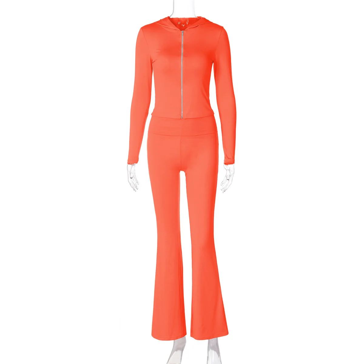 Custom LOGO Women\'s Clothing 2024 Spring and Autumn New Zipper Long Sleeve Hooded Top Flared Pants Fashion Casual Suit