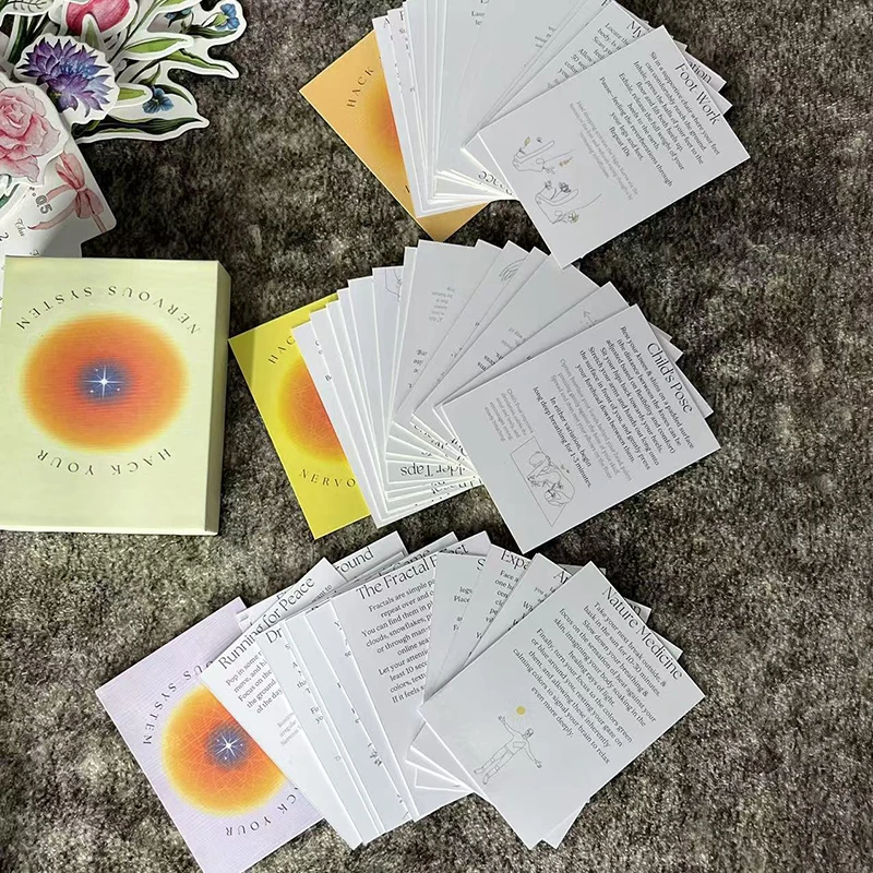 Baraja de cartas relajada con su sistema nervioso, alivio de la ansiedad, tarjetas de meditación de atención plena, regalo de afirmaciones positivas