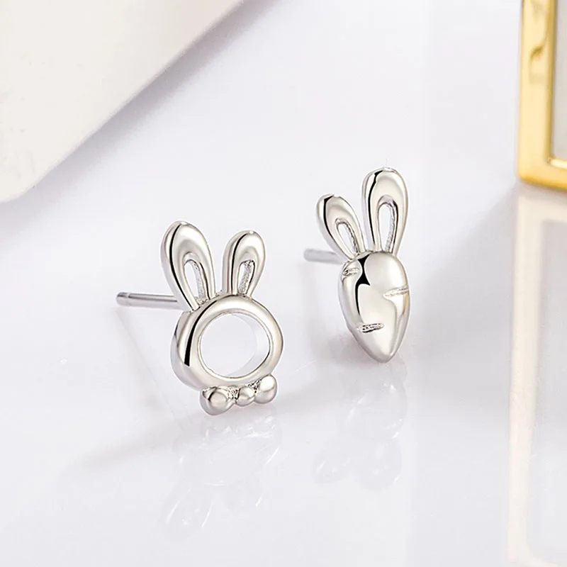 New Cute Carrots Rabbit Ear Stud Small Fresh Animal Shaped Earrings Simple Fashion 925 Sterling Silver Jewelry Girl Gift KOFSAC