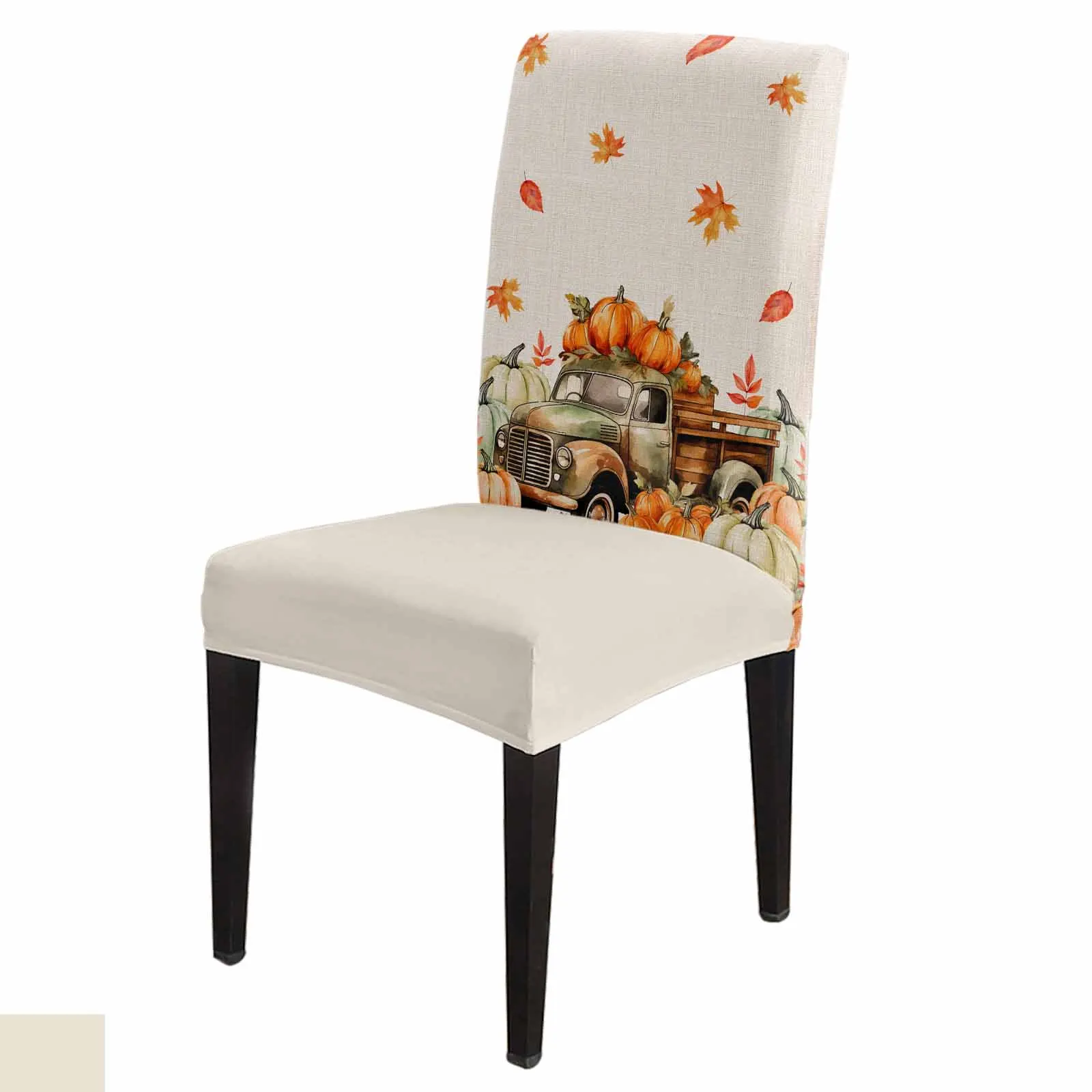 

Fall Truck Pumpkin Maple Leaves Stretch Chair Cover Hotel Dining Room Banquet Wedding Party Elastic Seat Chair Covers