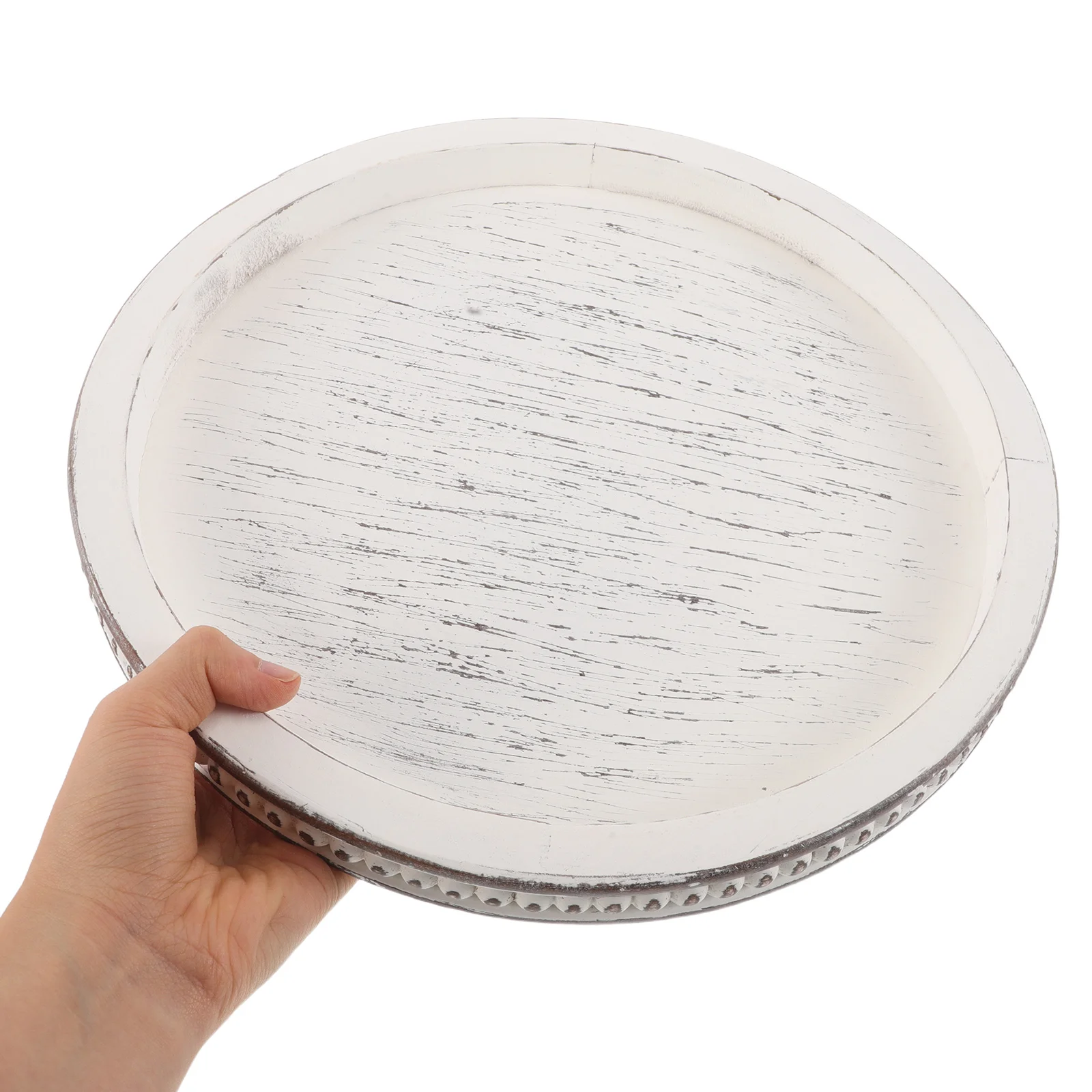 

Vintage Farmhouse Round Tray Decorative Organizer Centerpiece Jewelry Storage Key Bowl Candy Dish Beige Decorative Tray For