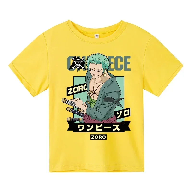 One Piece Pirate King Summer Splice t shirt Boys And Girls Cartoon Anime Print kids T-shirt Children Top Kids Sportswear baby