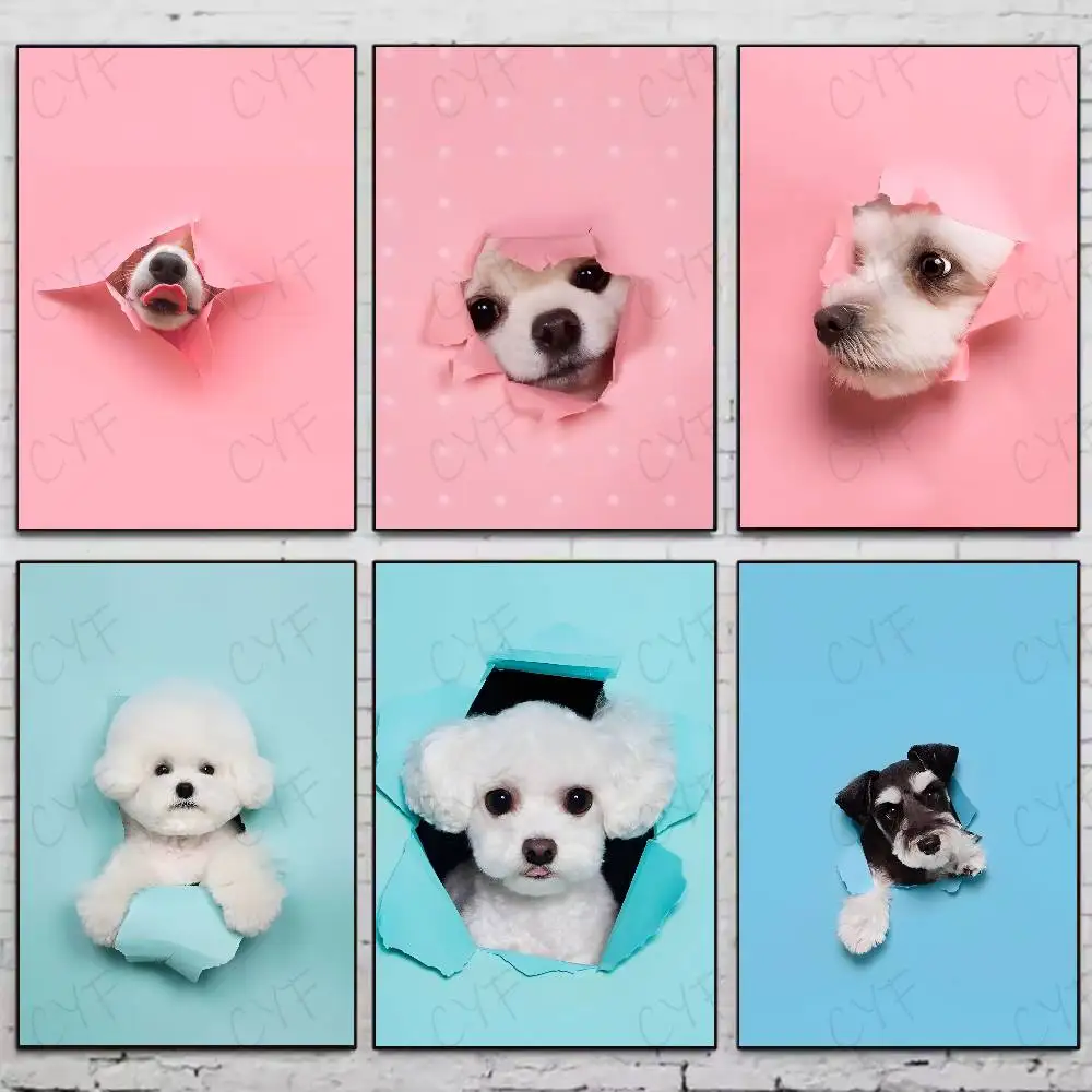 

Naughty Cute Cats And Dogs Poster Home Living Bed Room Bar Hallway Sticky Wall Art Printing Waterproof Aesthetic Decor