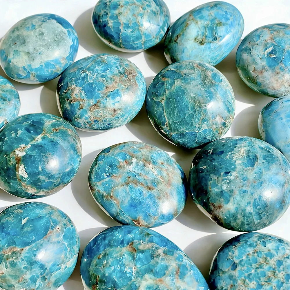 Natural Blue Apatite Tumbled Palm Stone Polished Crystal Mineral Specimen Handheld Stone Spiritual Energy Home Decoration Gift